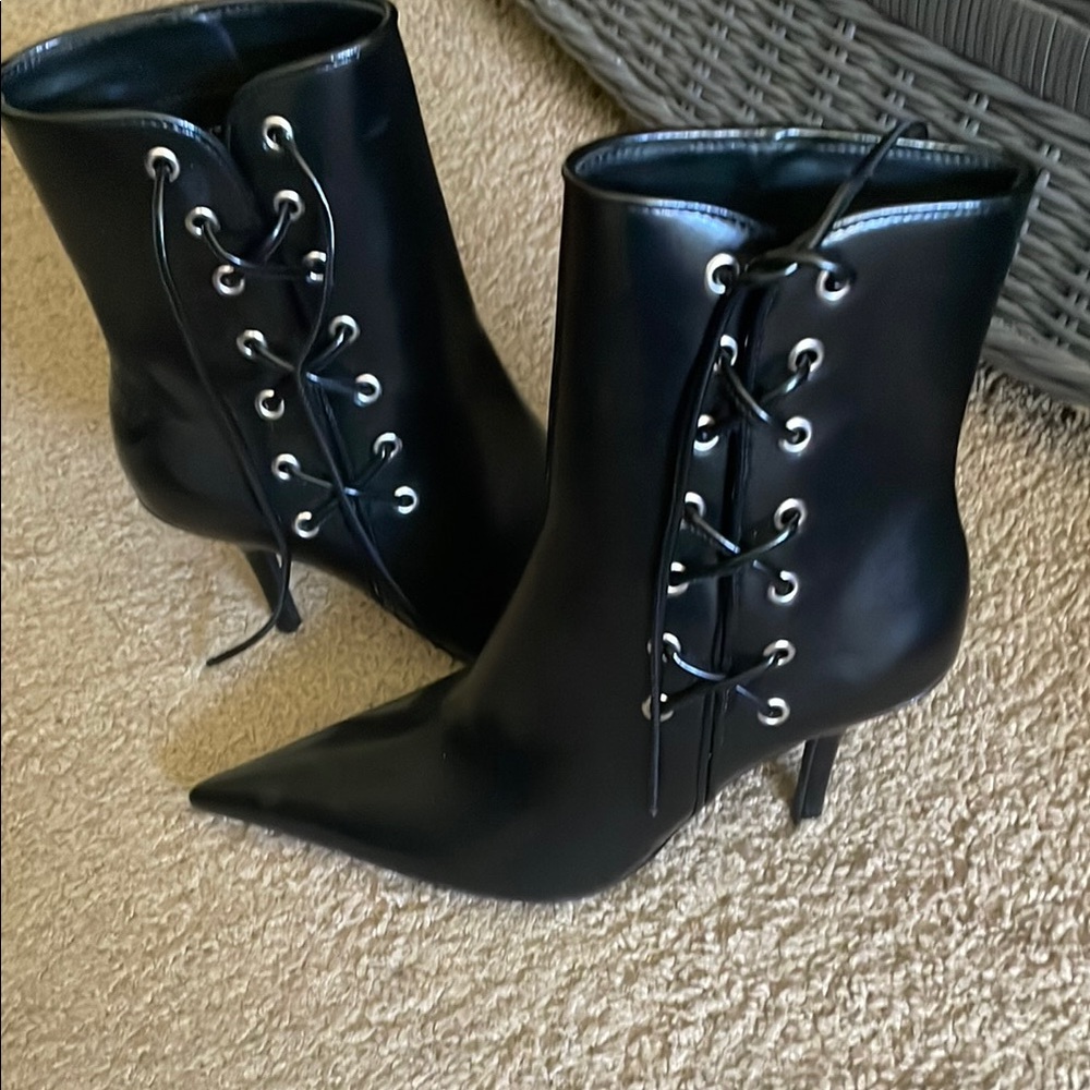 Black Lace-Up Ankle Boots